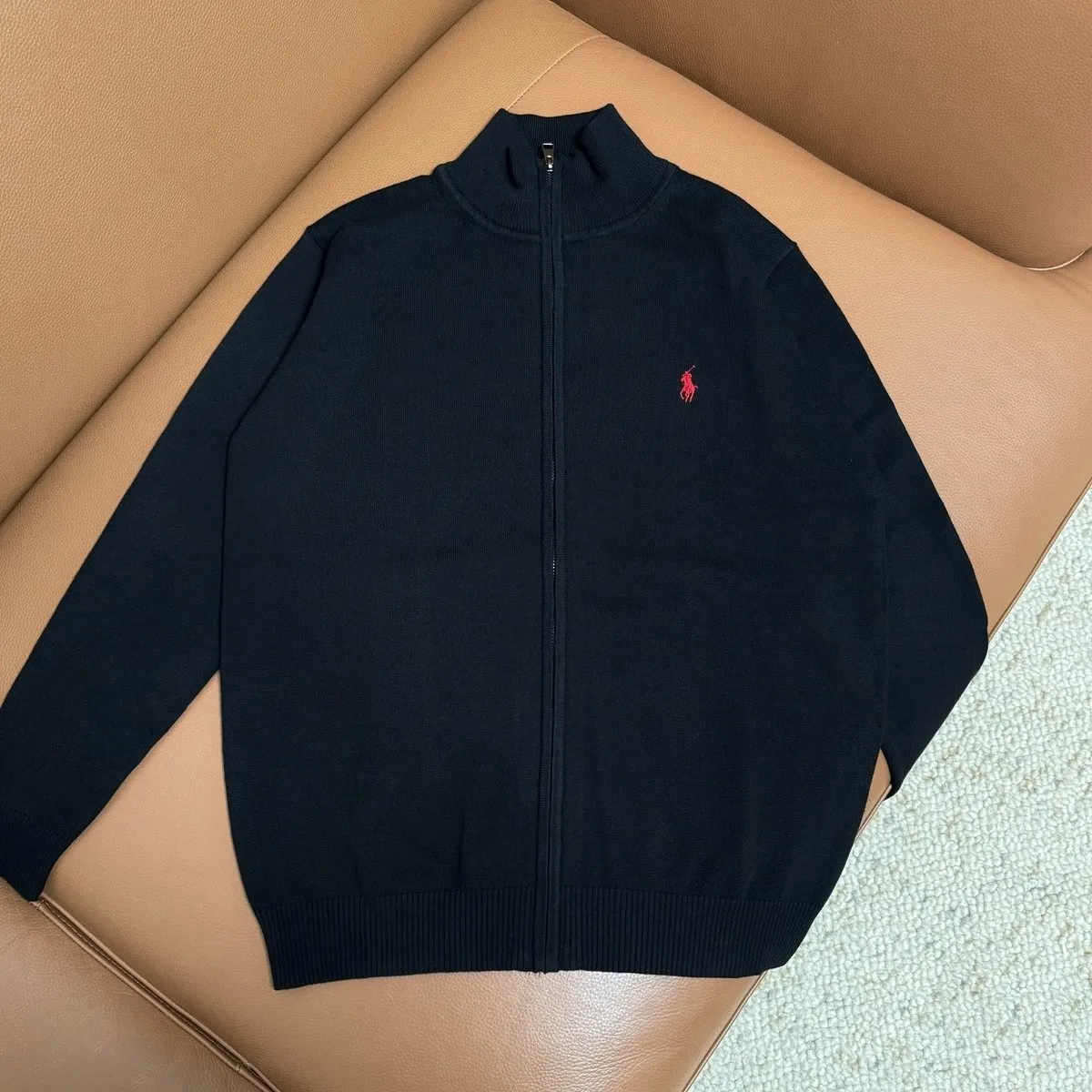 P220 M401#Ralph Lauren pony embroidered zipper sweater Color: black royal blue dark gray Size: M-XXL